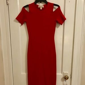 Red Cold Shoulder Michael Kors Midi Dress